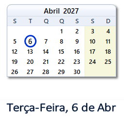 6 Abril 2027 calendario