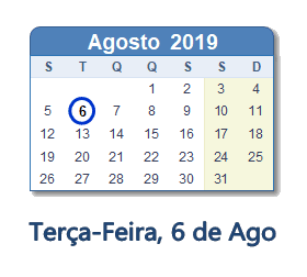 6 Agosto 2019 calendario