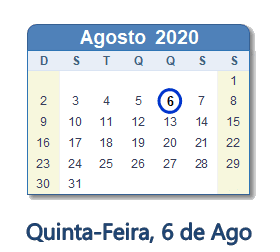 6 Agosto 2020 calendario