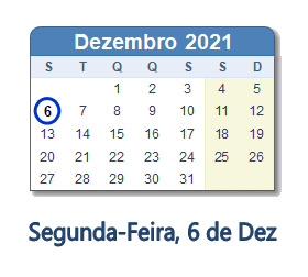 6 Dezembro 2021 calendario