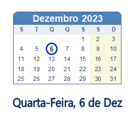 6 Dezembro 2023 calendario