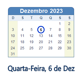 6 Dezembro 2023 calendario