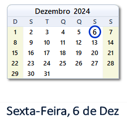 6 Dezembro 2024 calendario