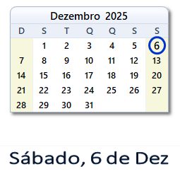 6 Dezembro 2025 calendario