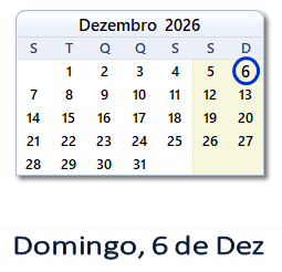 6 Dezembro 2026 calendario