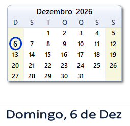 6 Dezembro 2026 calendario