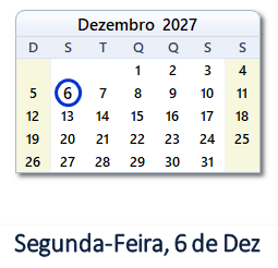 6 Dezembro 2027 calendario
