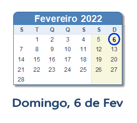 6 Fevereiro 2022 calendario