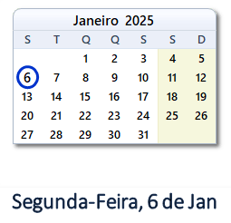 6 Janeiro 2025 calendario