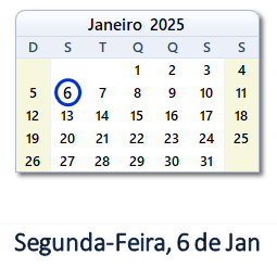 6 Janeiro 2025 calendario