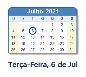 6 Julho 2021 calendario