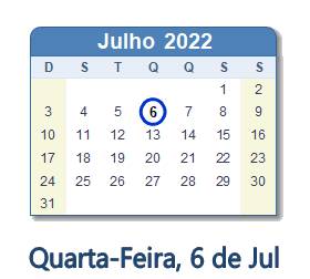 6 Julho 2022 calendario