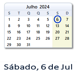 6 Julho 2024 calendario