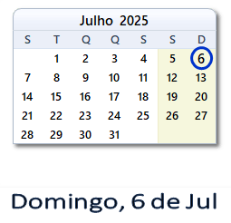 6 Julho 2025 calendario