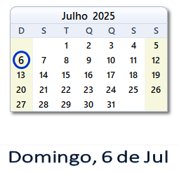 6 Julho 2025 calendario
