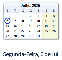 6 Julho 2026 calendario