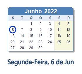 6 Junho 2022 calendario
