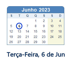 6 Junho 2023 calendario
