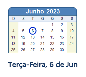 6 Junho 2023 calendario
