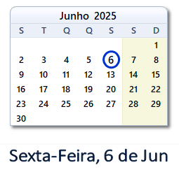 6 Junho 2025 calendario