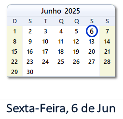 6 Junho 2025 calendario