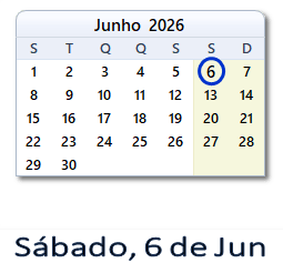 6 Junho 2026 calendario