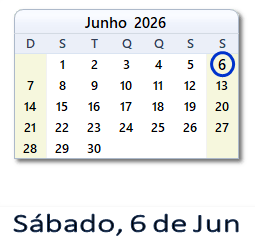 6 Junho 2026 calendario