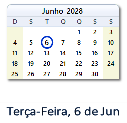 6 Junho 2028 calendario