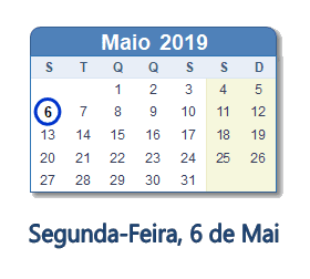 6 Maio 2019 calendario