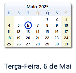 6 Maio 2025 calendario