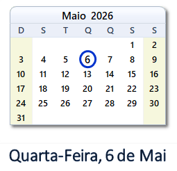 6 Maio 2026 calendario