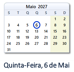 6 Maio 2027 calendario
