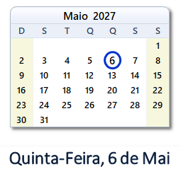 6 Maio 2027 calendario