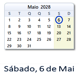 6 Maio 2028 calendario