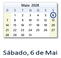 6 Maio 2028 calendario