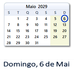 6 Maio 2029 calendario
