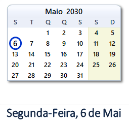 6 Maio 2030 calendario