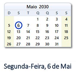 6 Maio 2030 calendario