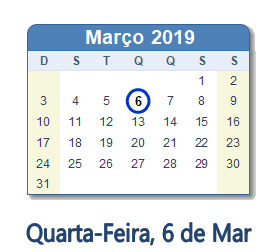 6 Março 2019 calendario