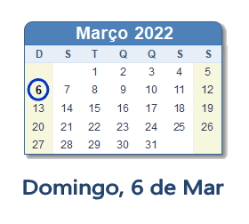 6 Março 2022 calendario