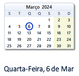 6 Março 2024 calendario