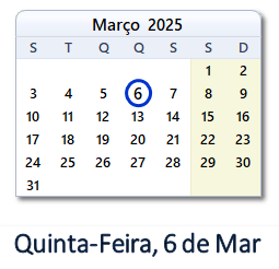 6 Março 2025 calendario