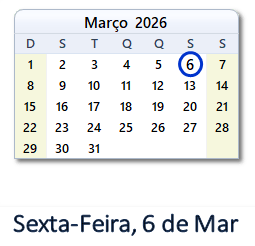 6 Março 2026 calendario