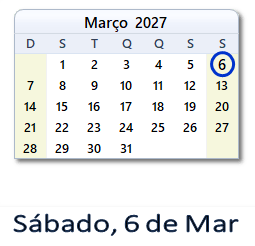 6 Março 2027 calendario