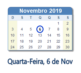 6 Novembro 2019 calendario