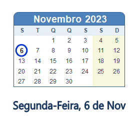 6 Novembro 2023 calendario