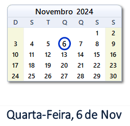 6 Novembro 2024 calendario