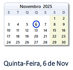 6 Novembro 2025 calendario