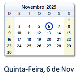 6 Novembro 2025 calendario