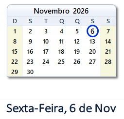 6 Novembro 2026 calendario